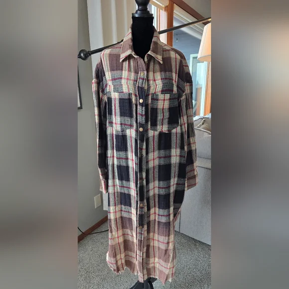 OLI & Hali Black Plaid Button-Up Duster MED - NWOT - Picture 5 of 9